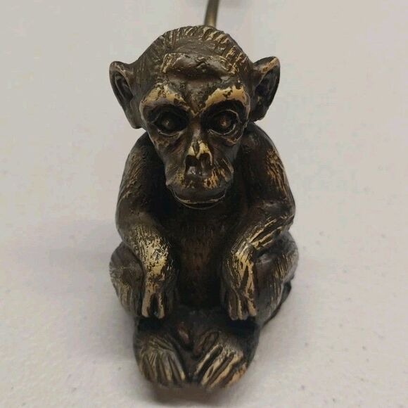 Vintage Monkey Chimpanzee Candle Snuffer Carved Resin & Wood Safari Decorative - Picture 1 of 9